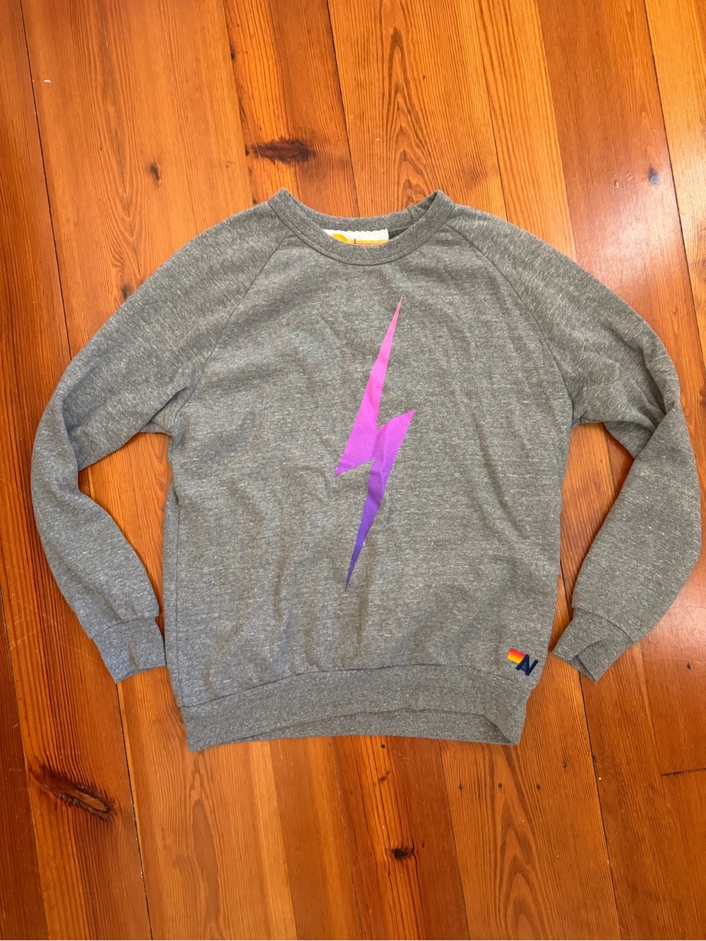 Aviator Nation Gray Crewneck with Purple Lightning Bolt